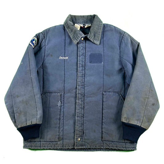 90s 3 Tone Blue Quilt Lined Canvas Work Jacket- XL