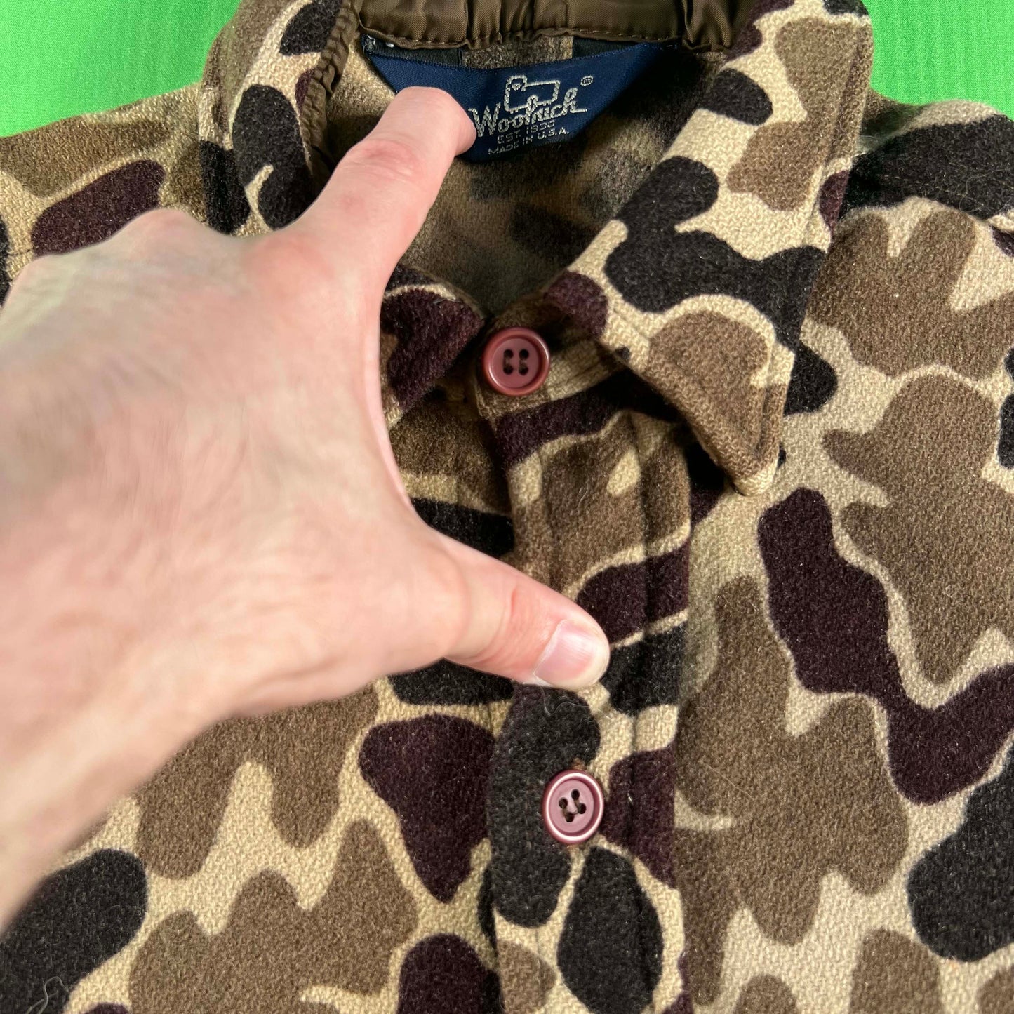 70s/80s Woolrich Duck Camo Repaired Wool Overshirt- S