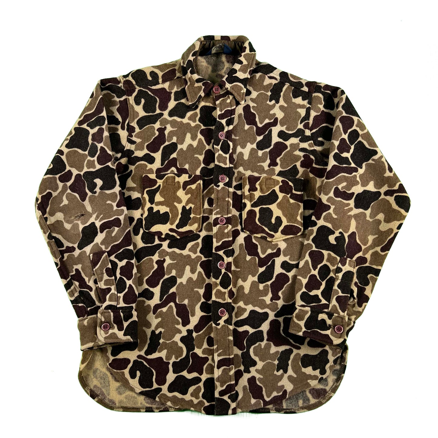 70s/80s Woolrich Duck Camo Repaired Wool Overshirt- S