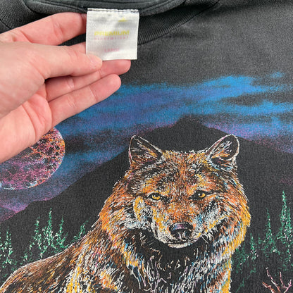 90s Sun Faded Black Wolves Tee- L
