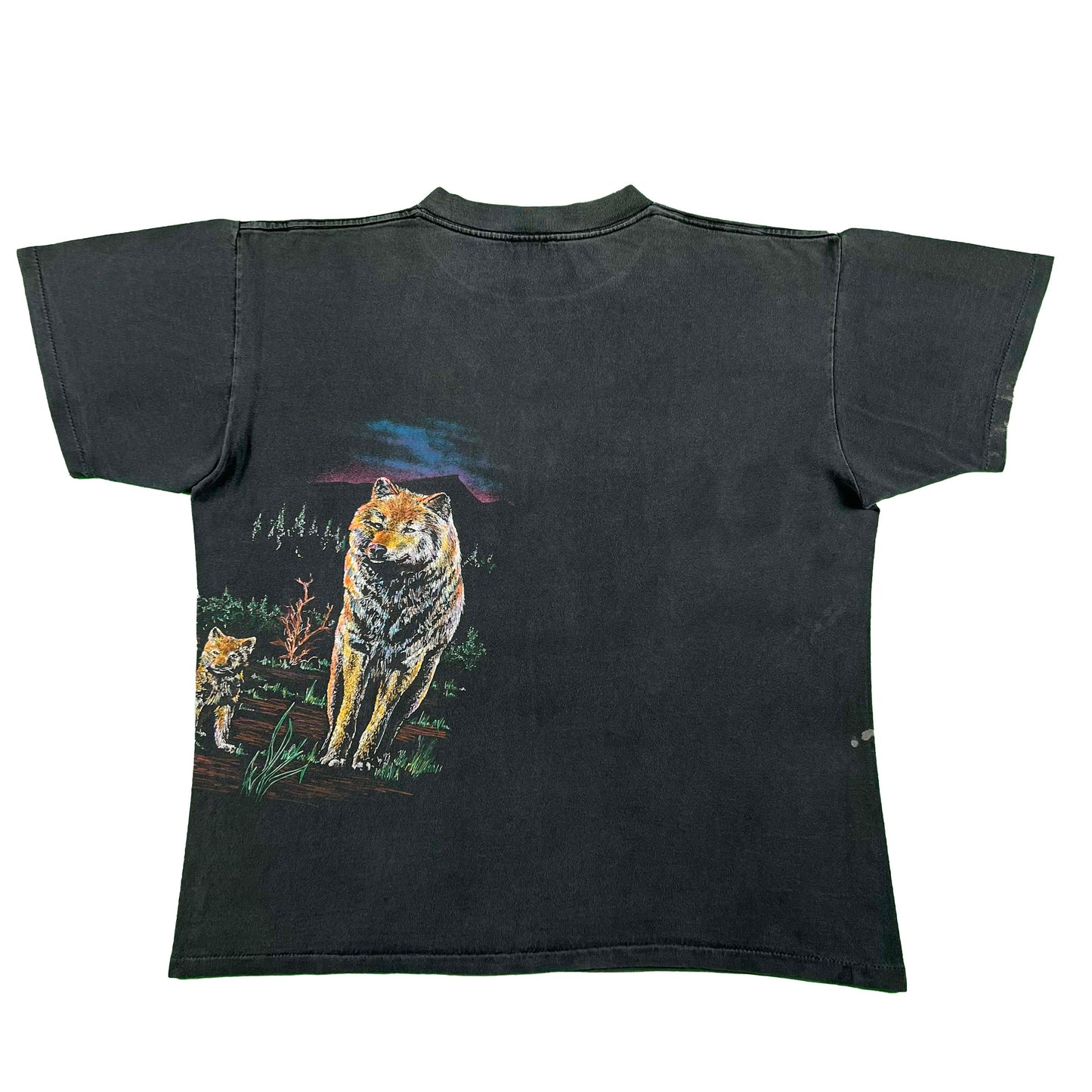 90s Sun Faded Black Wolves Tee- L