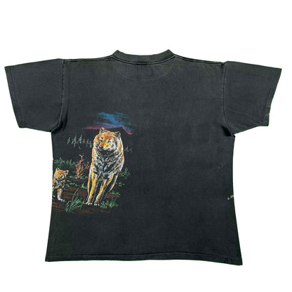 90s Sun Faded Black Wolves Tee- L