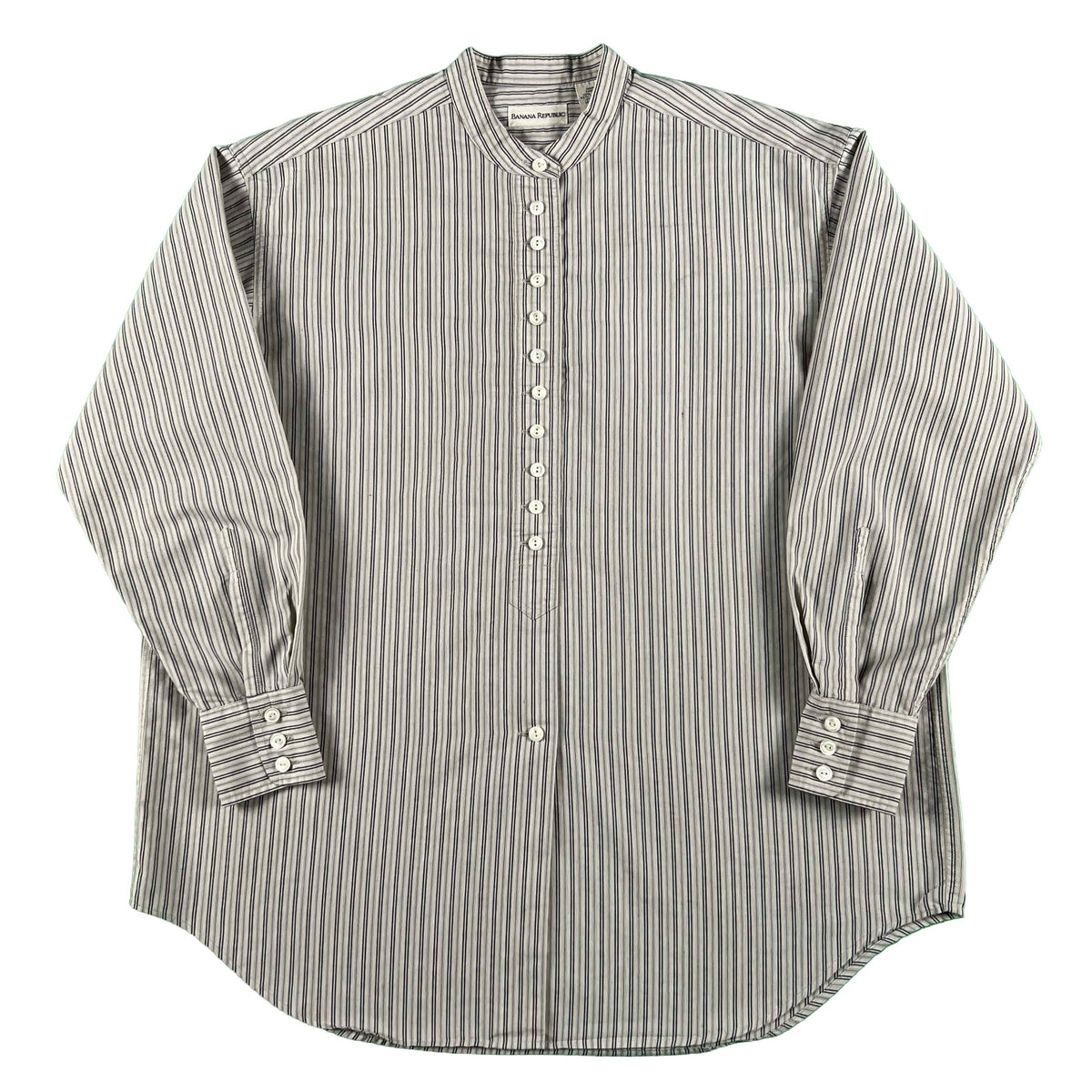 00s Banana Republic Striped Band Collar Shirt- S
