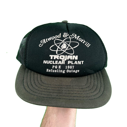 80s Sun Faded Black Trojan Nuclear Trucker Hat-