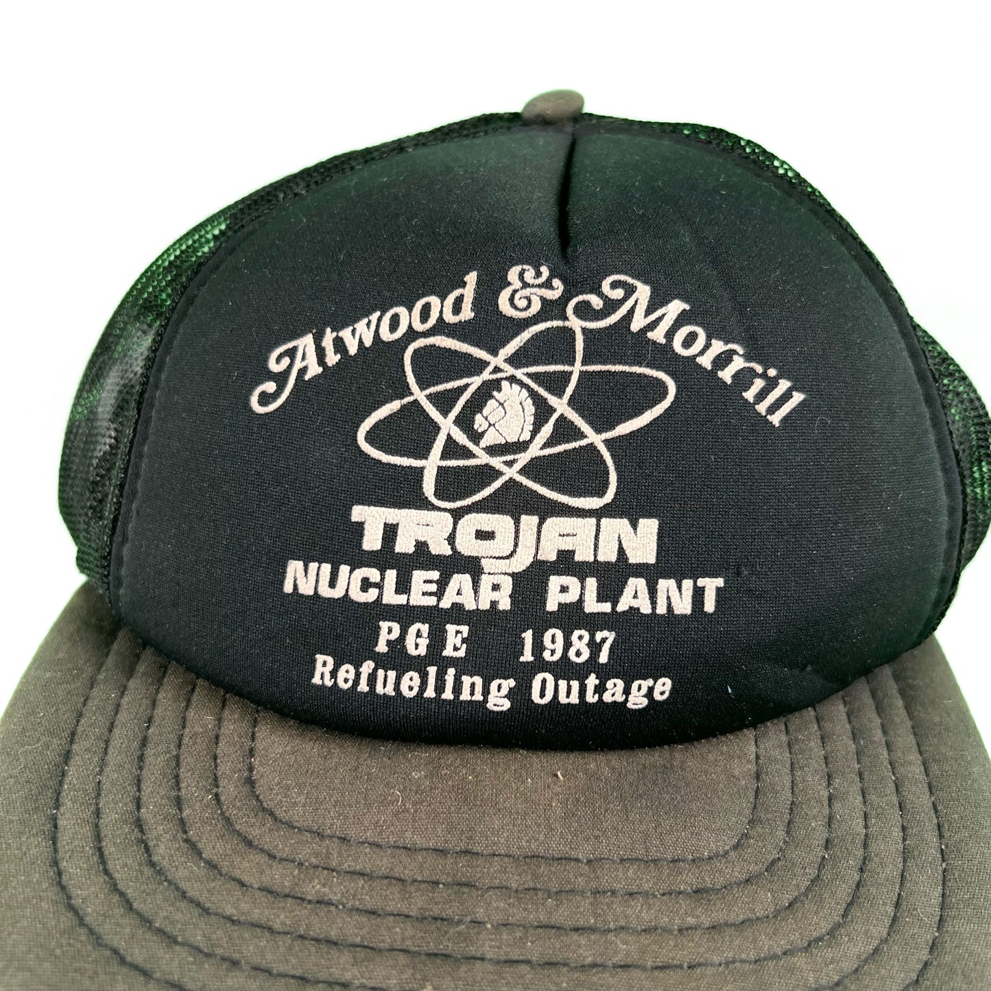 80s Sun Faded Black Trojan Nuclear Trucker Hat-