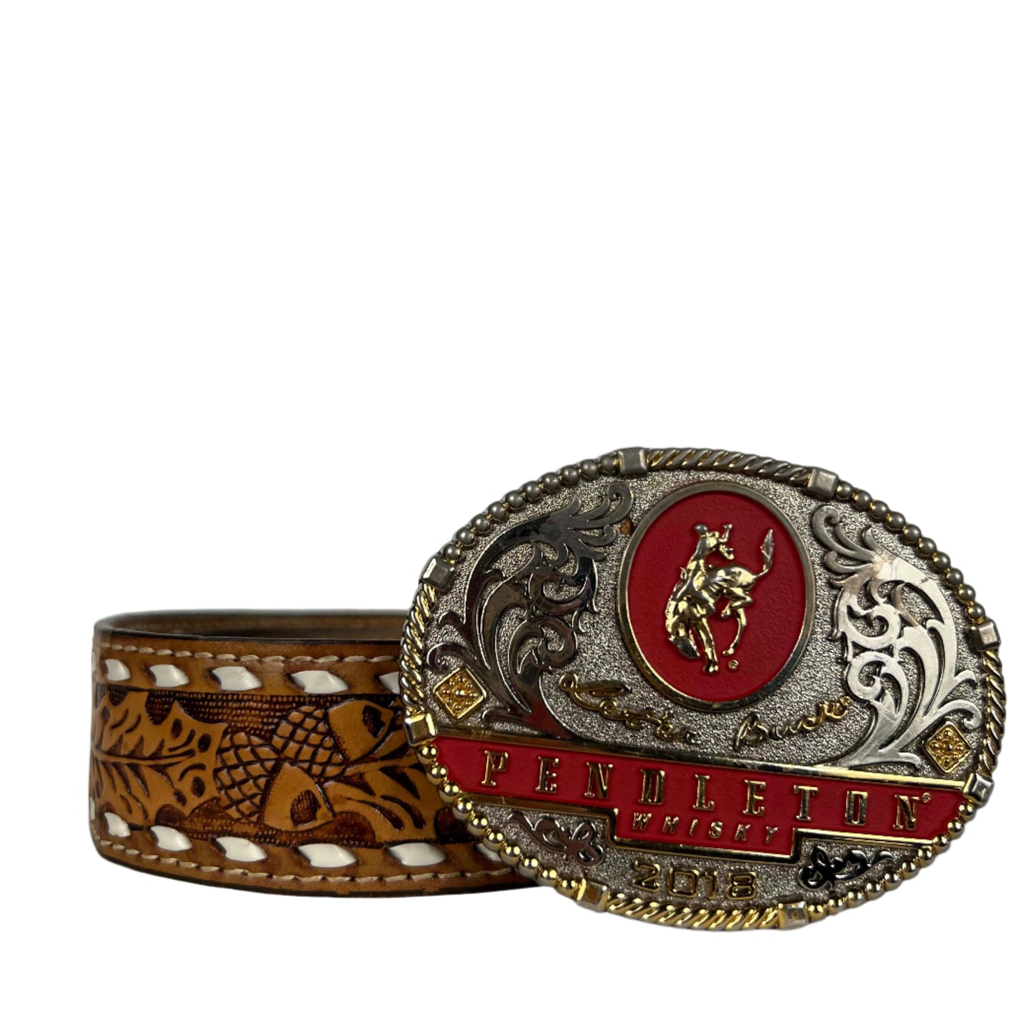 Pendleton Whisky Buckle Acorn Embellished Leather Belt- 30"-34"