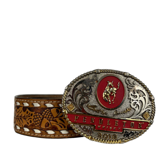 Pendleton Whisky Buckle Acorn Embellished Leather Belt- 30"-34"