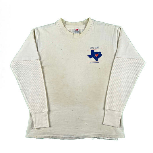 80s Thrashed Texas Motorola Tee & Waffle Knit Thermal- L