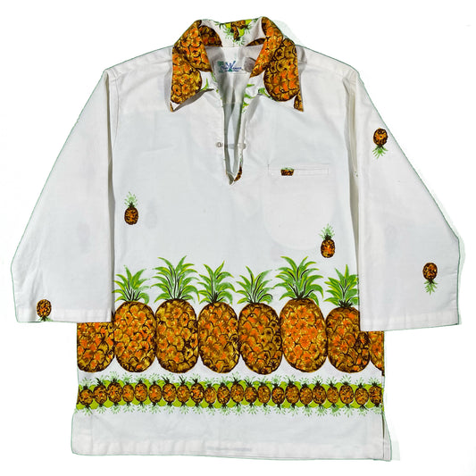 60s Hawaiian Pineapple 3/4 Sleeve Top- M