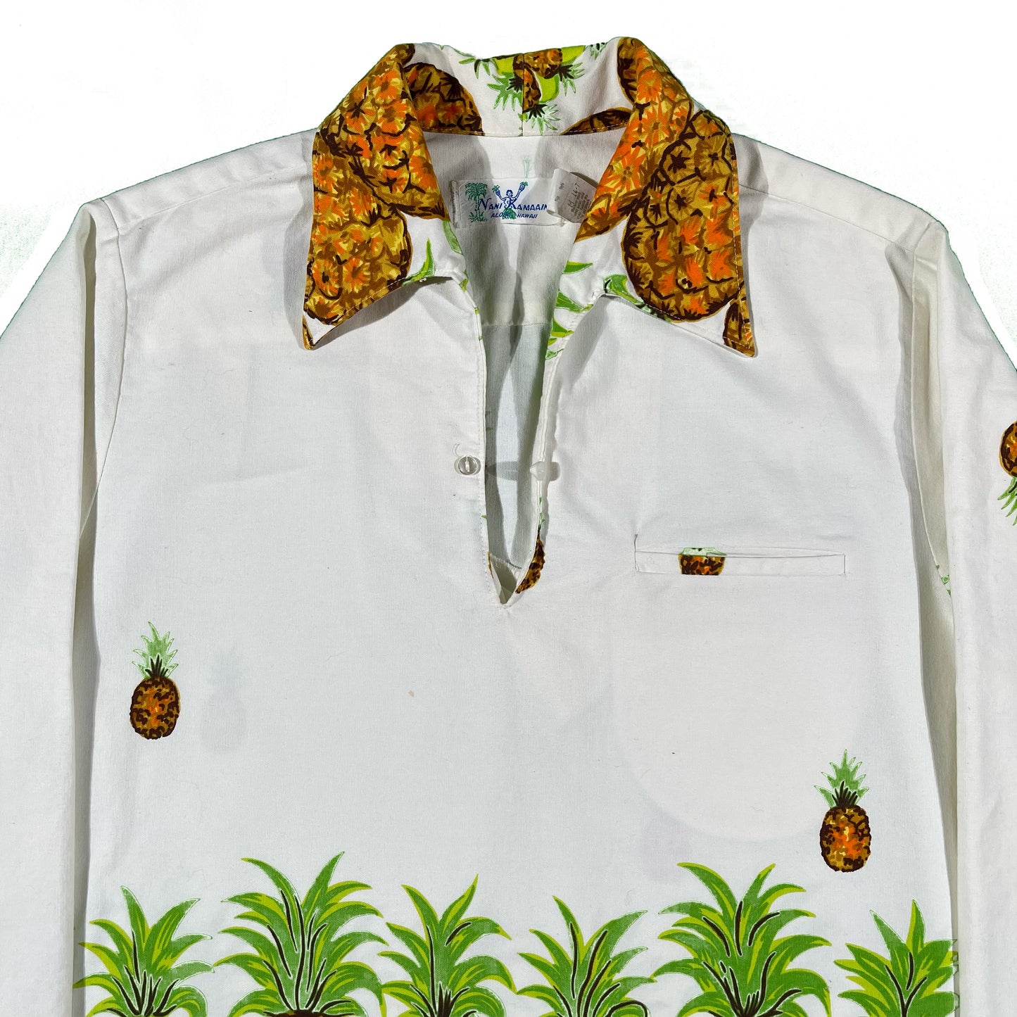 60s Hawaiian Pineapple 3/4 Sleeve Top- M