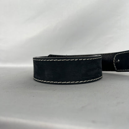 00s Rhinestone Studded Buckle w Smooth Black Leather Belt- 26"-30"
