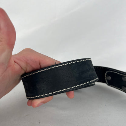 00s Rhinestone Studded Buckle w Smooth Black Leather Belt- 26"-30"