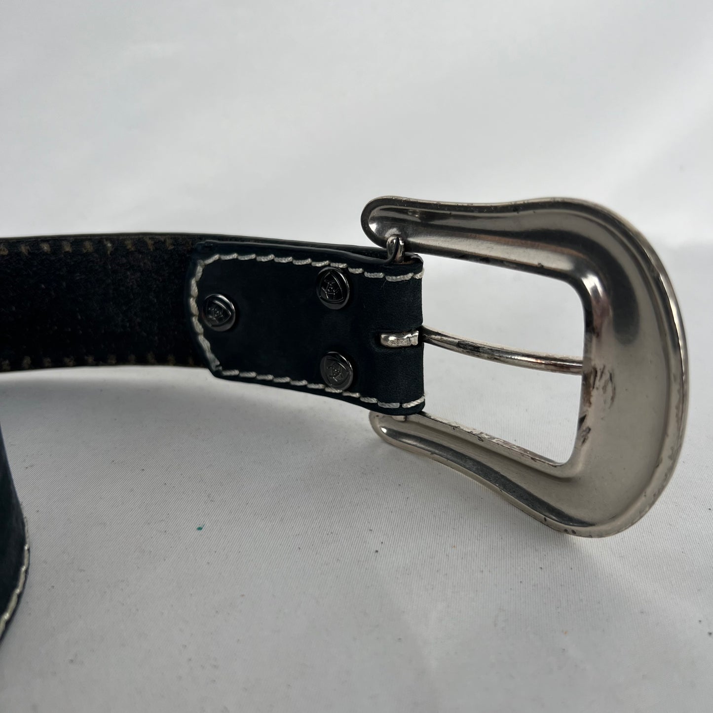 00s Rhinestone Studded Buckle w Smooth Black Leather Belt- 26"-30"