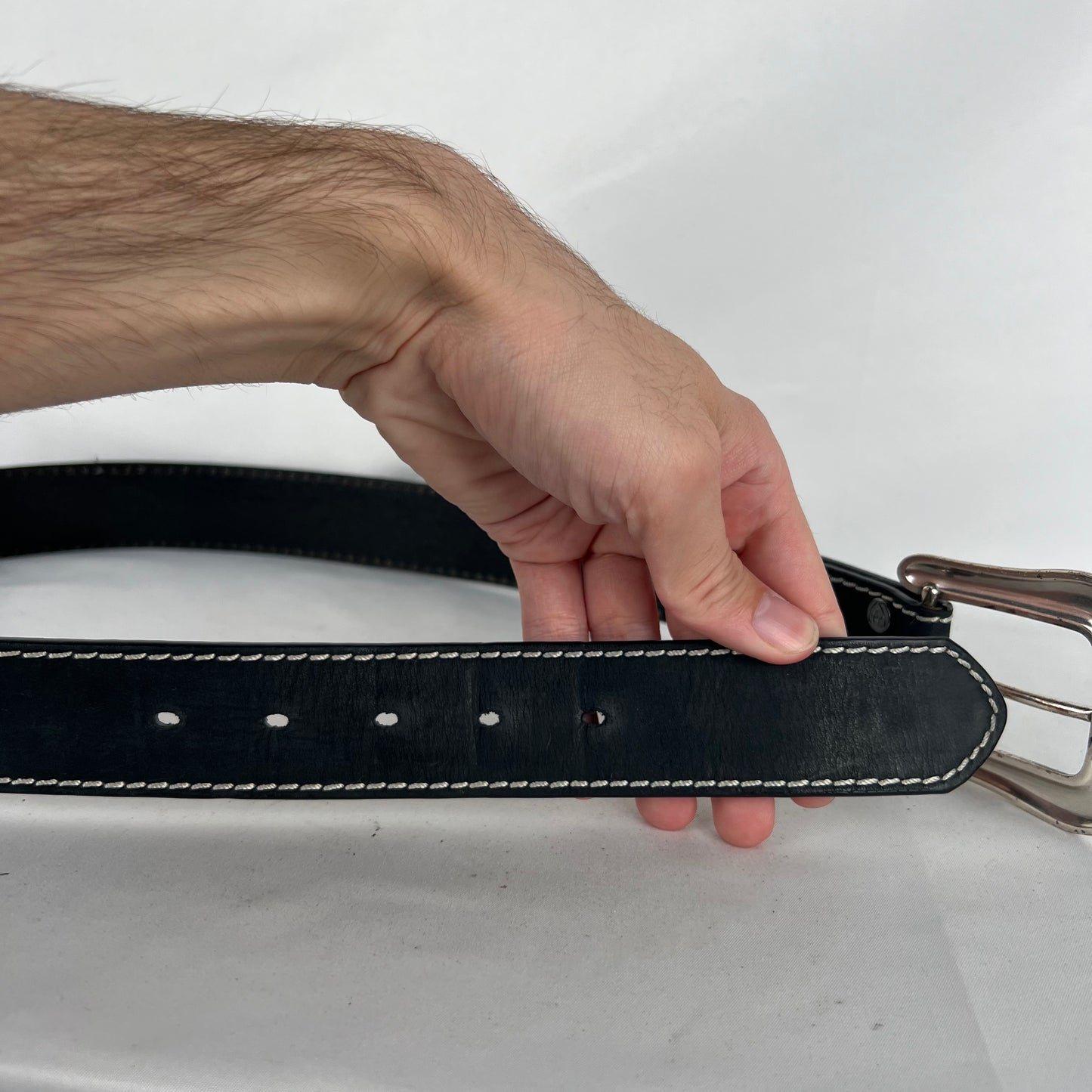 00s Rhinestone Studded Buckle w Smooth Black Leather Belt- 26"-30"