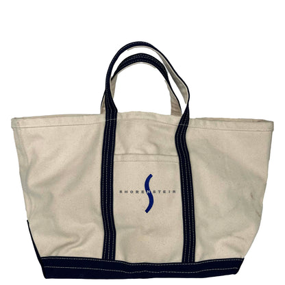 Navy & Cream Canvas Zip Up Tote Bag- L