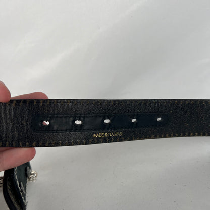 00s Rhinestone Studded Buckle w Smooth Black Leather Belt- 26"-30"