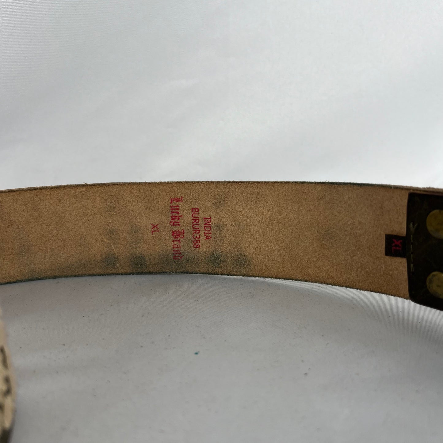00s Lucky Brand Floral Embroidered Green Leather Belt- 32"-36"