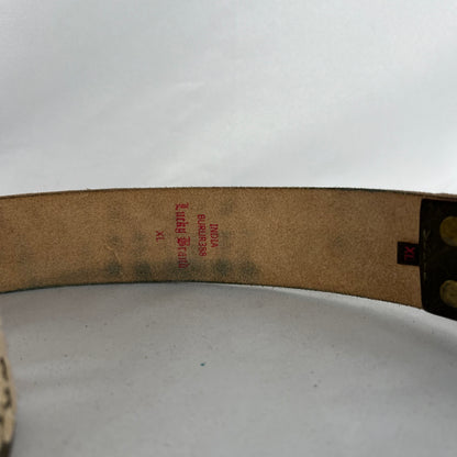 00s Lucky Brand Floral Embroidered Green Leather Belt- 32"-36"