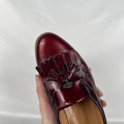 80s Mahogany Brown Leather Tassel Loafers- M's 11, W's 12.5