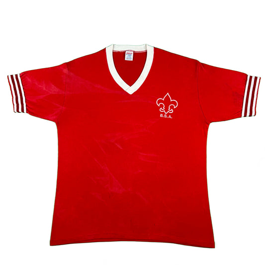 80s Boy Scouts Sun Faded Ringer Jersey Tee- L