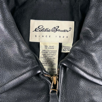 00s Eddie Bauer Belted Back Black Leather Jacket- S