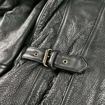 00s Eddie Bauer Belted Back Black Leather Jacket- S