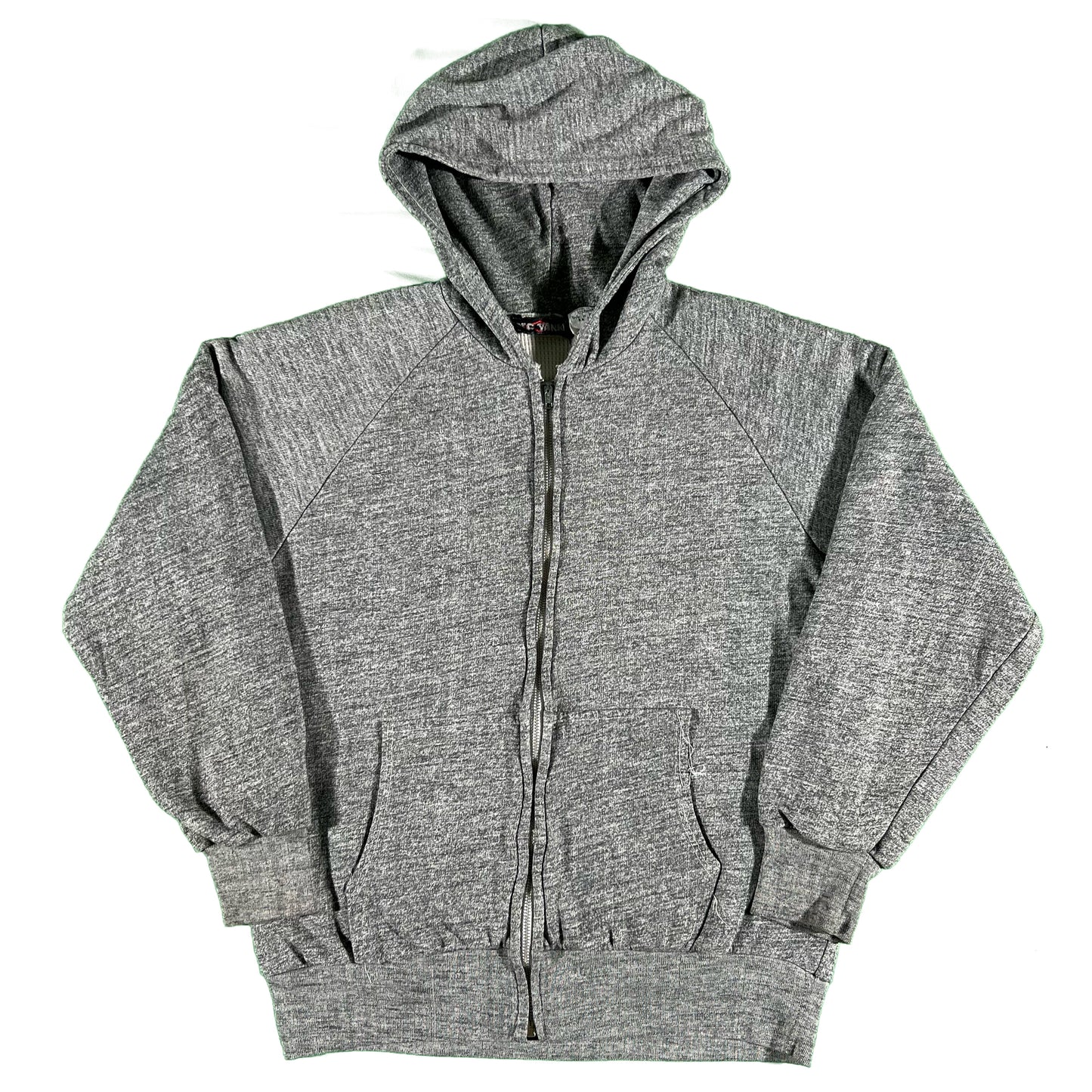 90s Grey Waffle Lined Zip Up Hoodie- M