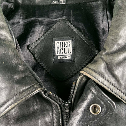 00s Patina Black Leather Bomber Jacket- L