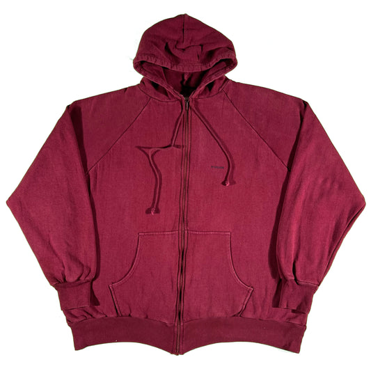 90s Burgundy Waffle Lined Zip Up Hoodie- XL