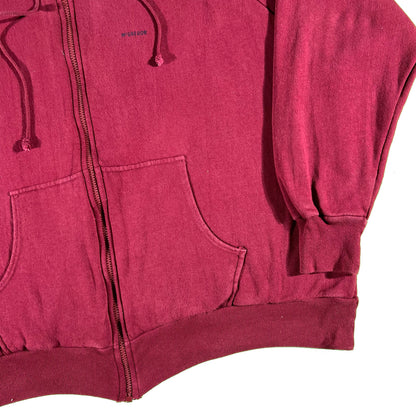 90s Burgundy Waffle Lined Zip Up Hoodie- XL