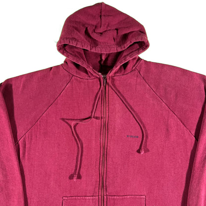 90s Burgundy Waffle Lined Zip Up Hoodie- XL