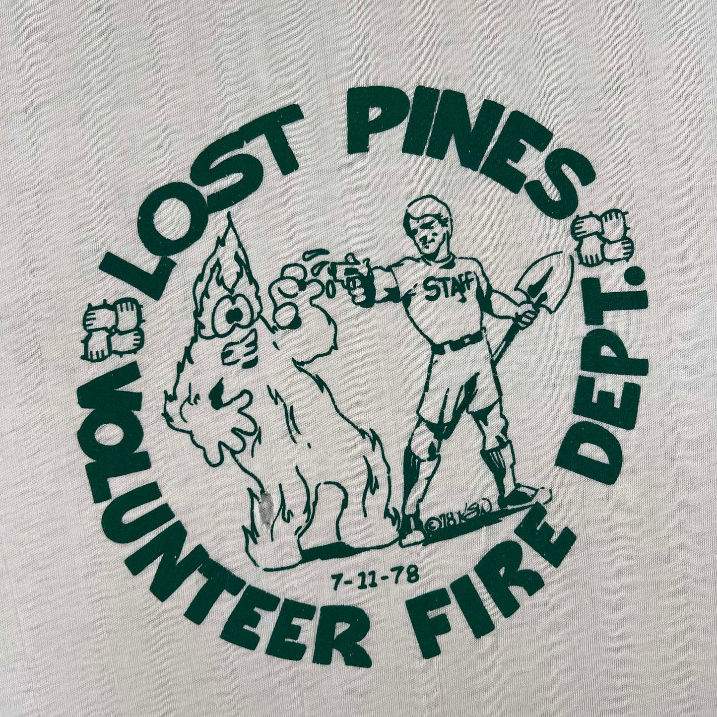 70s Lost Pines Volunteer Fire Boy Scouts Ringer Tee- L