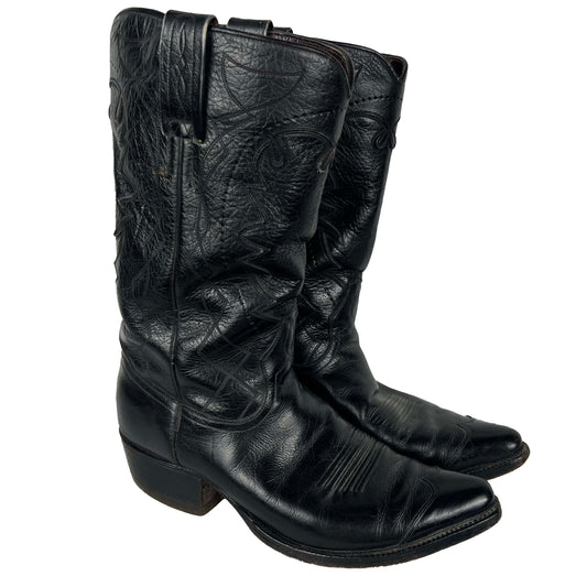 80s Dan Post Black Leather Cowboy Boots- M's 8, W's 9.5