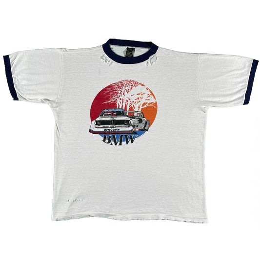 70s Distressed BMW Ringer Tee- L