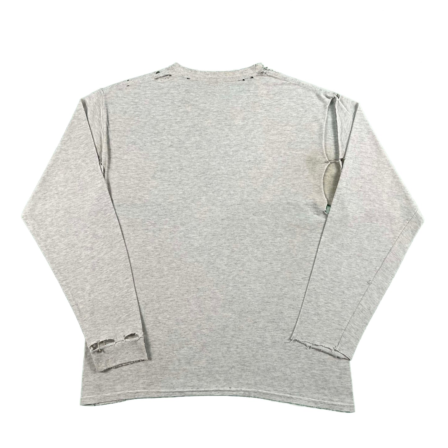 Safety Pinned & Thashed Grey Long Sleeve Tee- M