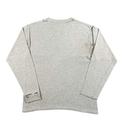 Safety Pinned & Thashed Grey Long Sleeve Tee- M