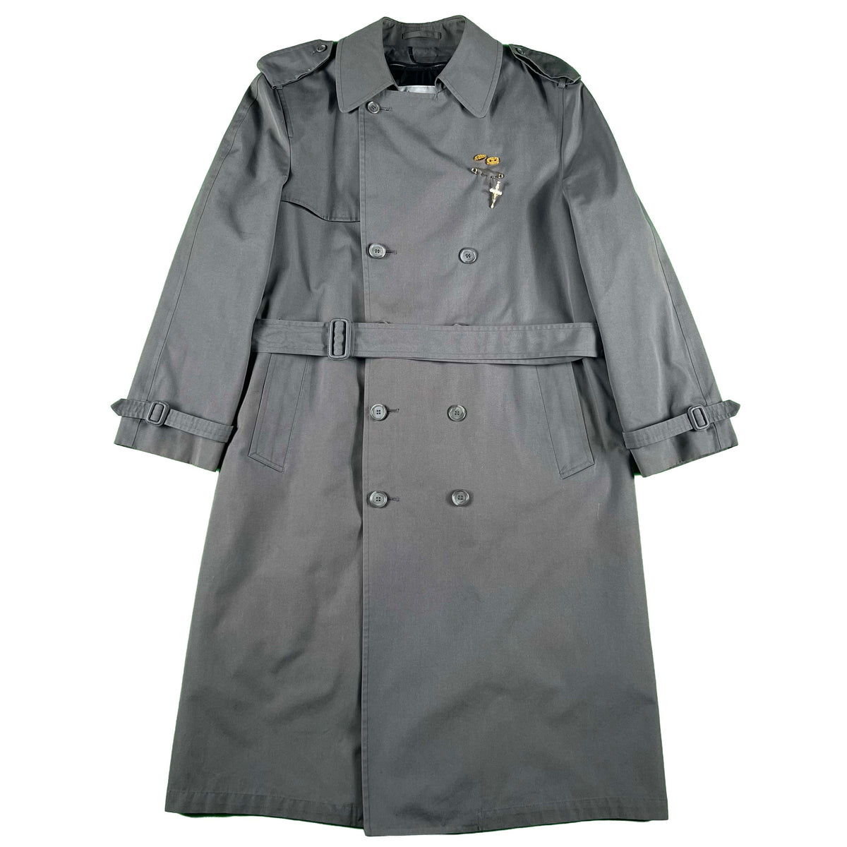 80s Grey Pinned London FOG Trench Coat- L
