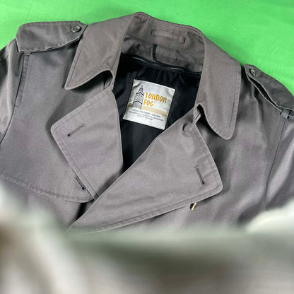 80s Grey Pinned London FOG Trench Coat- L