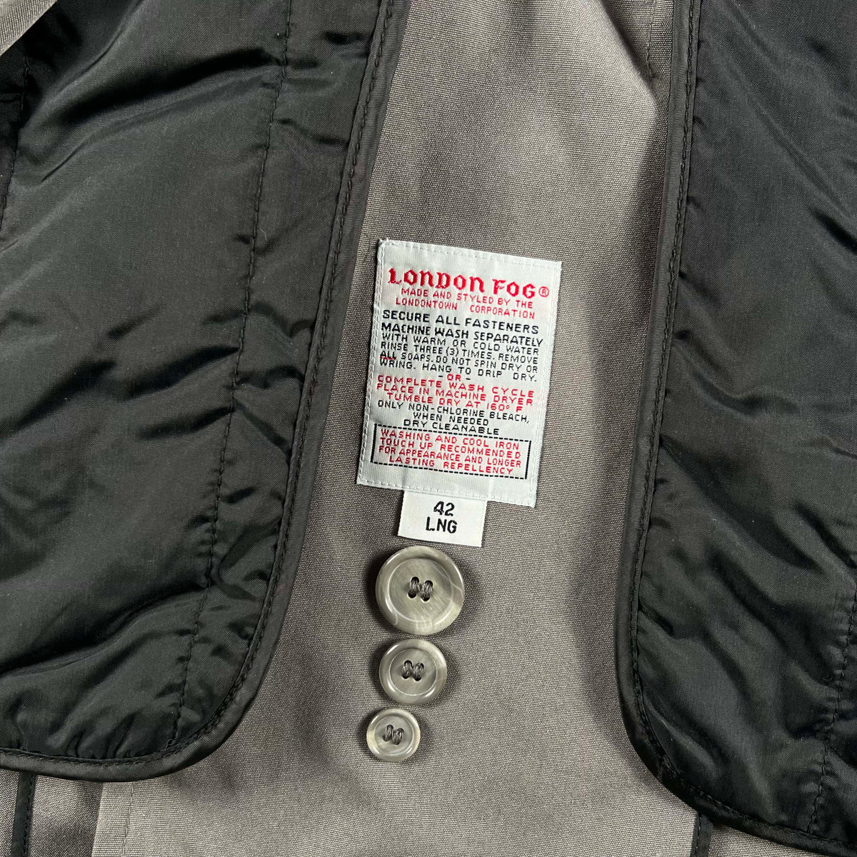 80s Grey Pinned London FOG Trench Coat- L
