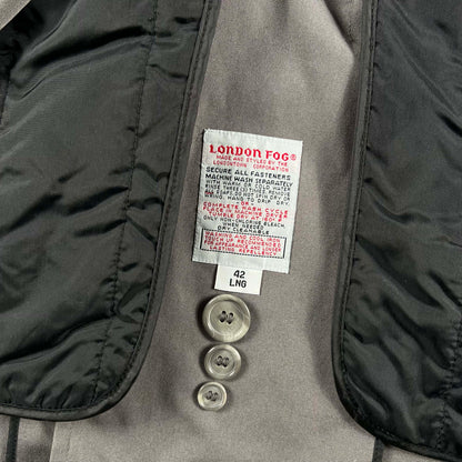 80s Grey Pinned London FOG Trench Coat- L