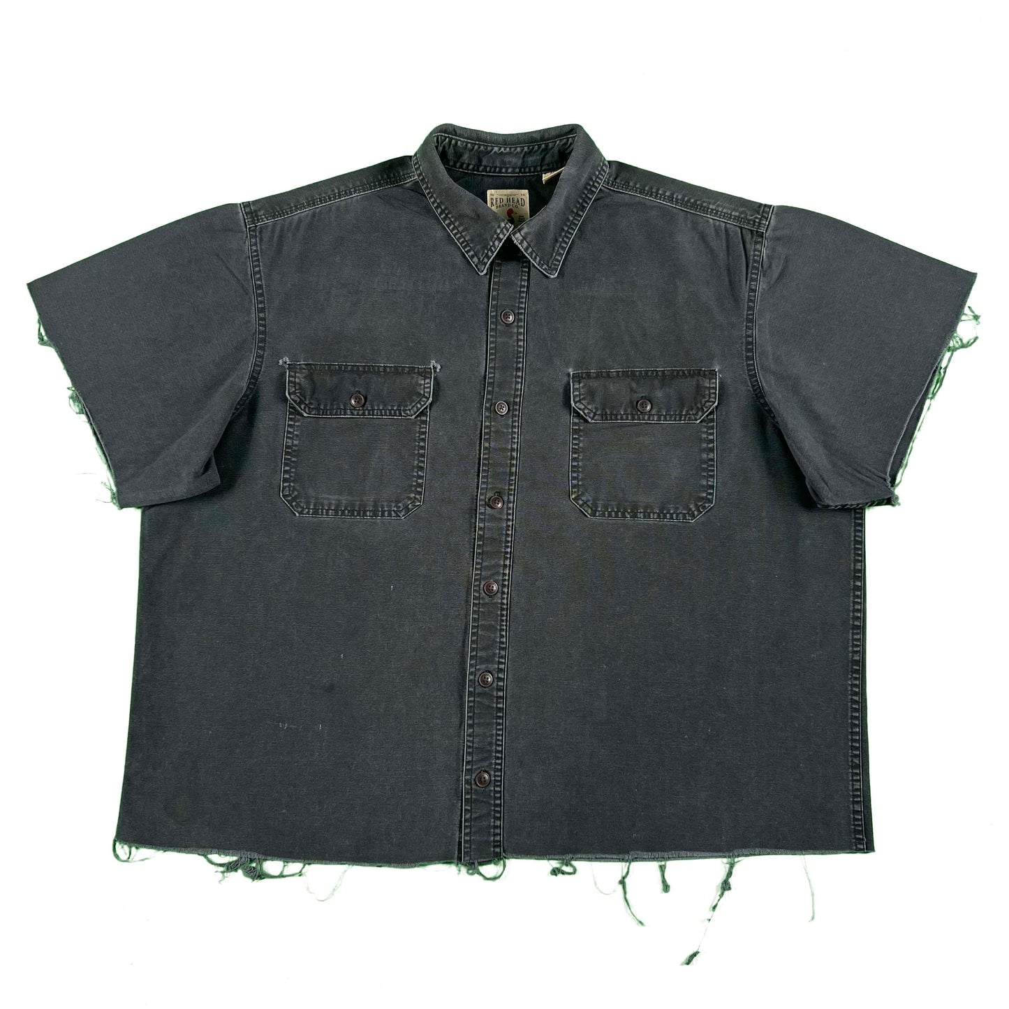 00s Cropped Sun Faded Black Cotton Canvas Shirt- XXL