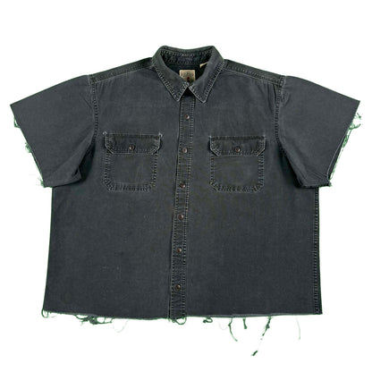 00s Cropped Sun Faded Black Cotton Canvas Shirt- XXL