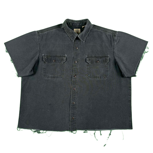 00s Cropped Sun Faded Black Cotton Canvas Shirt- XXL