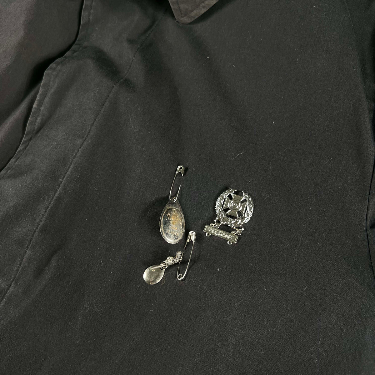 80s Black 'All Weather' Pinned Army Long Coat- XL