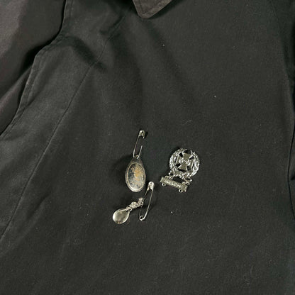 80s Black 'All Weather' Pinned Army Long Coat- XL