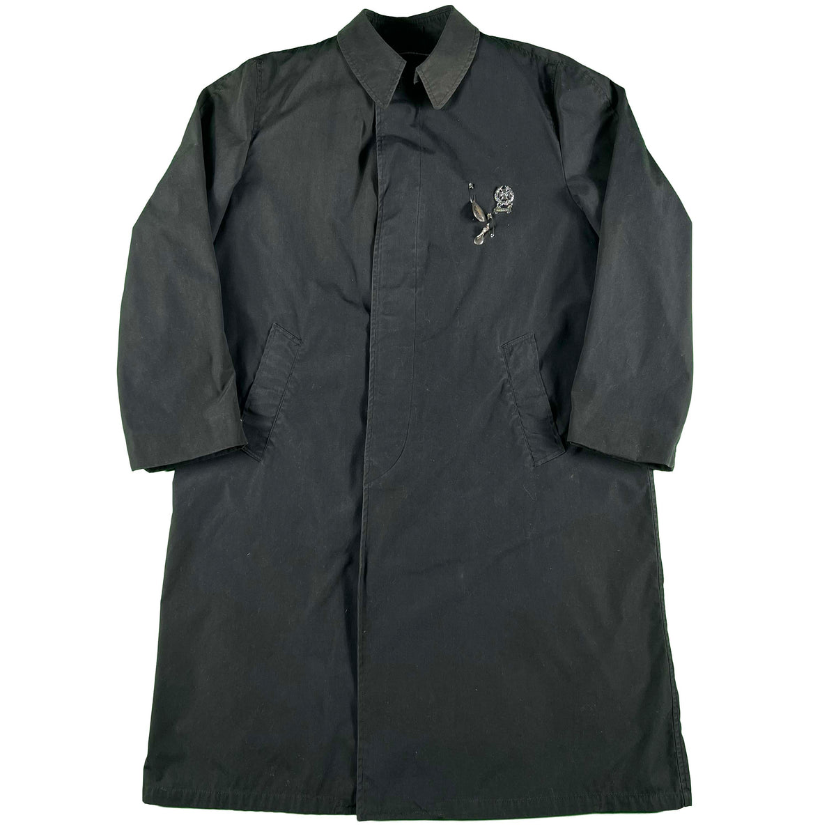 80s Black 'All Weather' Pinned Army Long Coat- XL