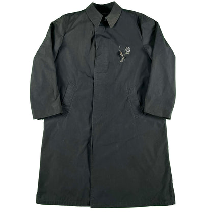 80s Black 'All Weather' Pinned Army Long Coat- XL