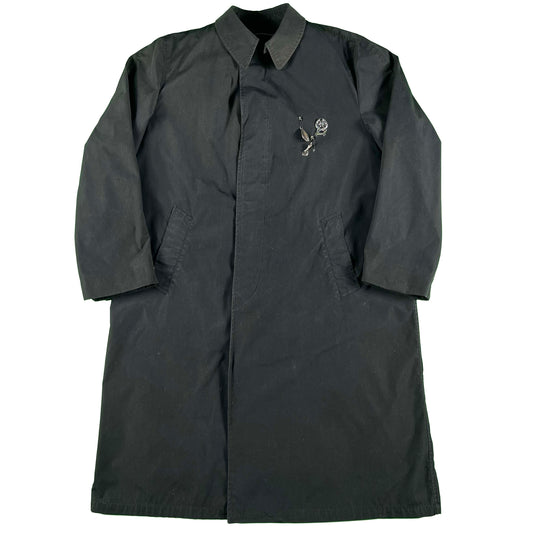 80s Black 'All Weather' Pinned Army Long Coat- XL