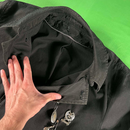 80s Black 'All Weather' Pinned Army Long Coat- XL
