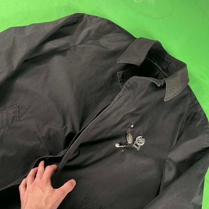 80s Black 'All Weather' Pinned Army Long Coat- XL